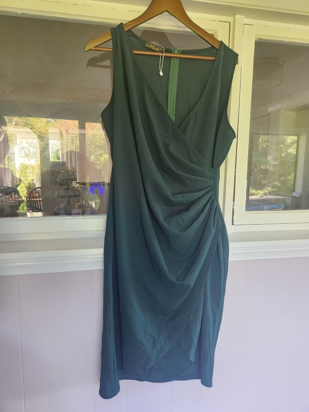 Sleeveless Green Draped Wrap Dress